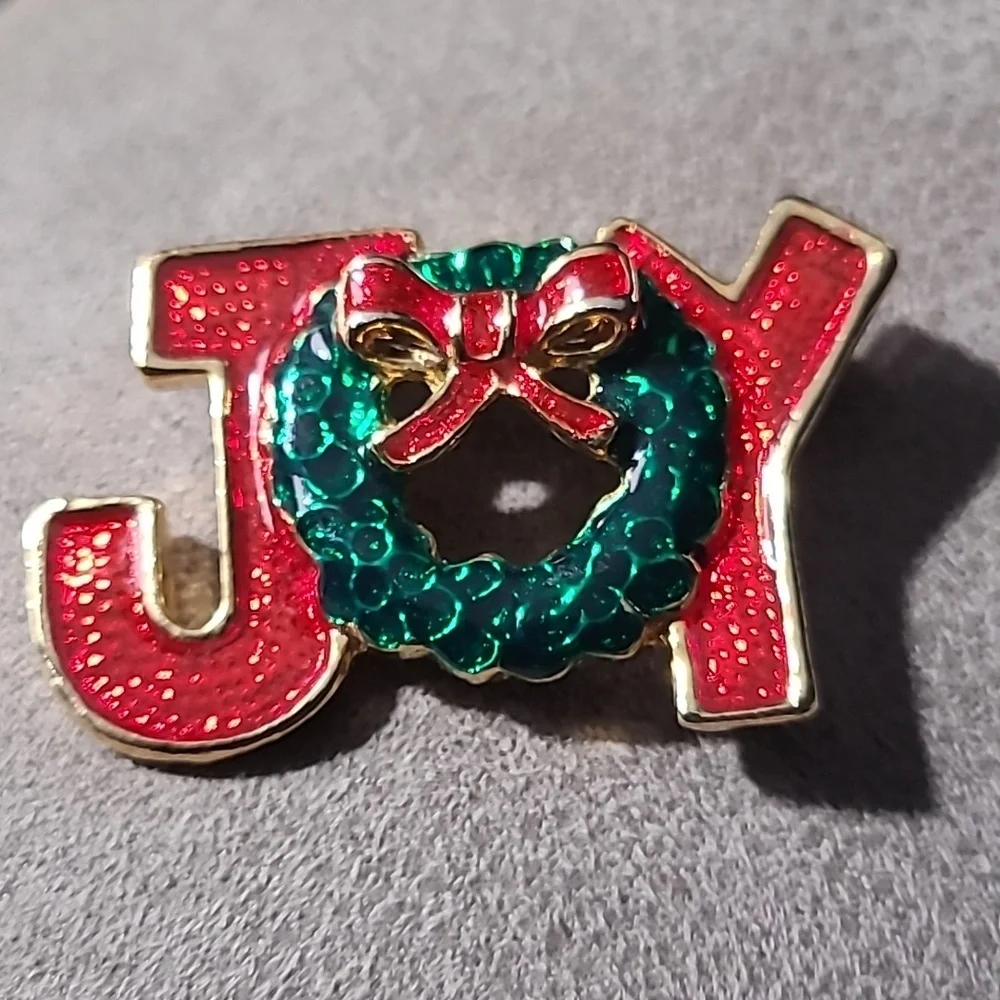 Festive JOY Red Green WREATH BOW Brooch‎